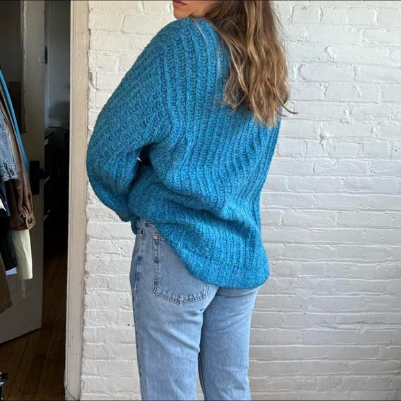 Vintage Made in Italy Blue Hand Knit Quarter Zip Sweater - Picture 6 of 8